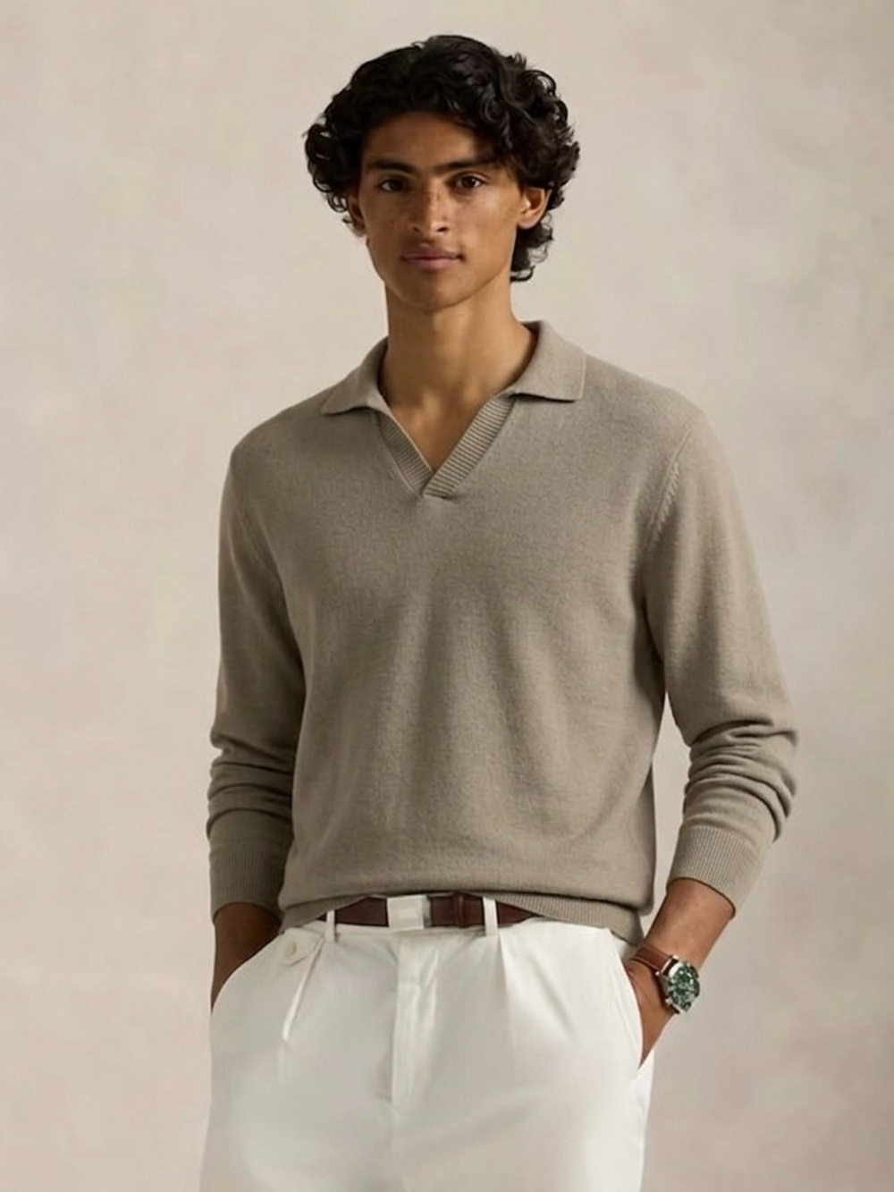Massimo Dutti Men's khaki wool cashmere Sweater